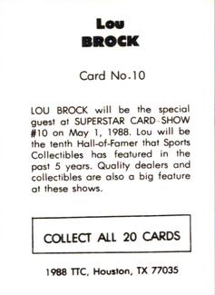 1988 TTC Houston Show Set #10 Lou Brock Back