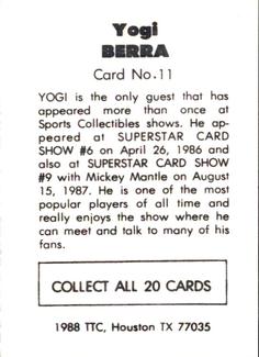 1988 TTC Houston Show Set #11 Yogi Berra Back