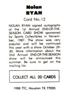 1988 TTC Houston Show Set #12 Nolan Ryan Back