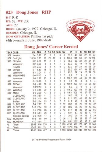 1994 Philadelphia Phillies Photocards #NNO Doug Jones Back