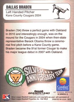 2015 Grandstand Kane County Cougars 25th Anniversary #5 Dallas Braden Back
