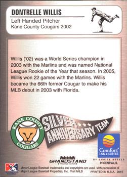 2015 Grandstand Kane County Cougars 25th Anniversary #25 Dontrelle Willis Back