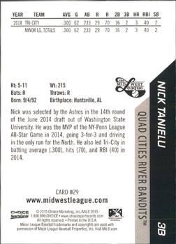 2015 Choice Midwest League All-Stars #29 Nick Tanielu Back