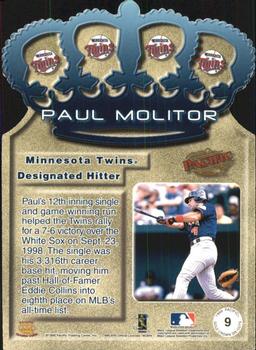 1999 Pacific - Gold Crown Die Cuts #9 Paul Molitor  Back