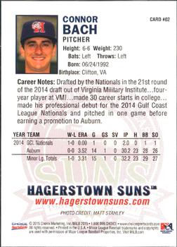 2015 Choice Hagerstown Suns #02 Connor Bach Back