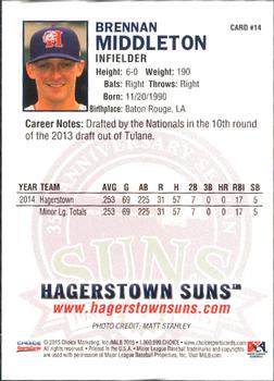 2015 Choice Hagerstown Suns #14 Brennan Middleton Back
