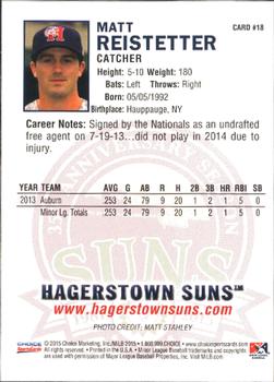 2015 Choice Hagerstown Suns #18 Matt Reistetter Back