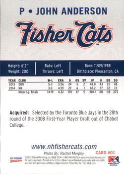 2015 Choice New Hampshire Fisher Cats #1 John Anderson Back