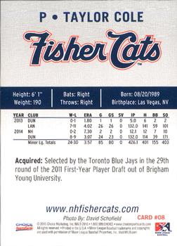 2015 Choice New Hampshire Fisher Cats #8 Taylor Cole Back