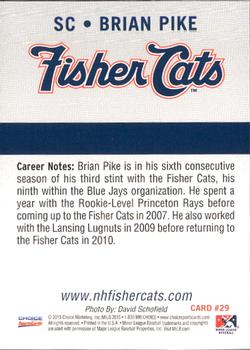 2015 Choice New Hampshire Fisher Cats #29 Brian Pike Back