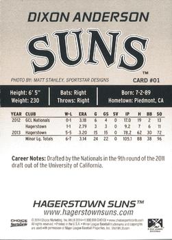 2014 Choice Hagerstown Suns #1 Dixon Anderson Back