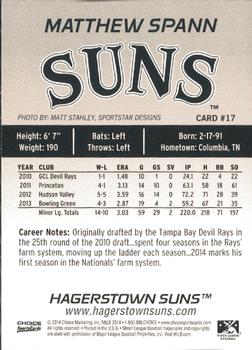 2014 Choice Hagerstown Suns #17 Matthew Spann Back