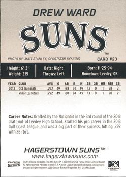 2014 Choice Hagerstown Suns #23 Drew Ward Back