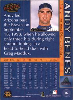 1999 Pacific - Platinum Blue #16 Andy Benes  Back