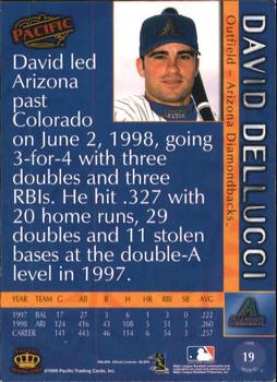 1999 Pacific - Platinum Blue #19 David Dellucci  Back