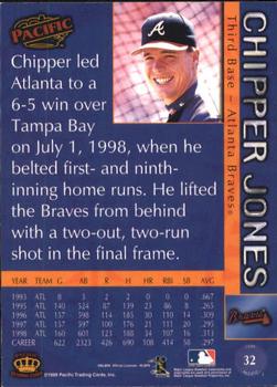 1999 Pacific - Platinum Blue #32 Chipper Jones  Back