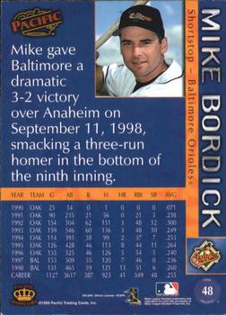 1999 Pacific - Platinum Blue #48 Mike Bordick  Back
