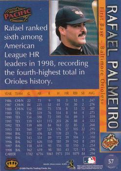 1999 Pacific - Platinum Blue #57 Rafael Palmeiro Back