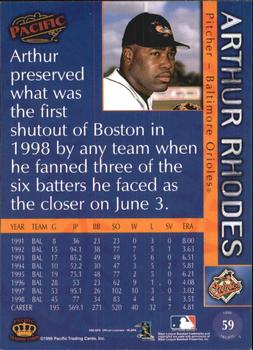1999 Pacific - Platinum Blue #59 Arthur Rhodes  Back