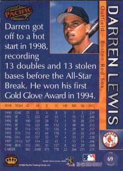 1999 Pacific - Platinum Blue #69 Darren Lewis  Back
