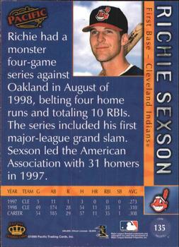 1999 Pacific - Platinum Blue #135 Richie Sexson  Back