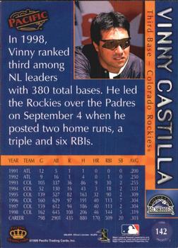1999 Pacific - Platinum Blue #142a Vinny Castilla Back