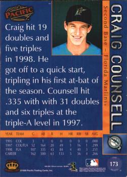1999 Pacific - Platinum Blue #173 Craig Counsell  Back