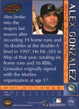 1999 Pacific - Platinum Blue #176 Alex Gonzalez  Back