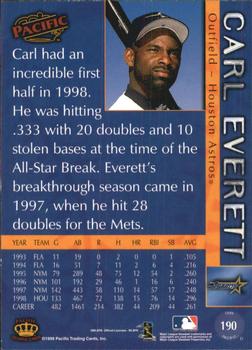 1999 Pacific - Platinum Blue #190 Carl Everett  Back