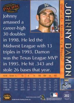 1999 Pacific - Platinum Blue #202 Johnny Damon  Back