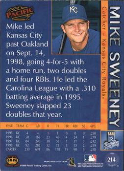 1999 Pacific - Platinum Blue #214 Mike Sweeney  Back