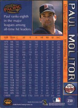 1999 Pacific - Platinum Blue #250 Paul Molitor  Back