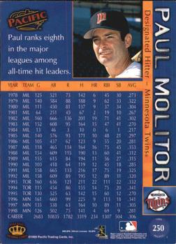 1999 Pacific - Platinum Blue #250a Paul Molitor Back