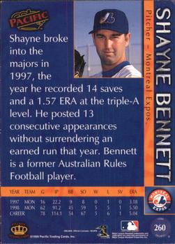 1999 Pacific - Platinum Blue #260 Shayne Bennett  Back