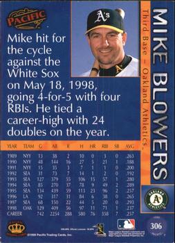 1999 Pacific - Platinum Blue #306 Mike Blowers  Back