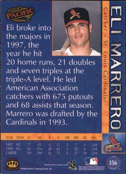 1999 Pacific - Platinum Blue #356 Eli Marrero  Back