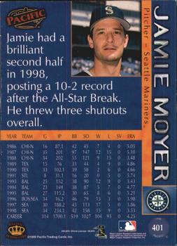1999 Pacific - Platinum Blue #401 Jamie Moyer  Back