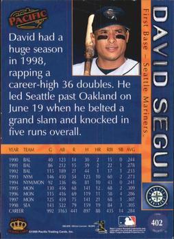 1999 Pacific - Platinum Blue #402 David Segui  Back