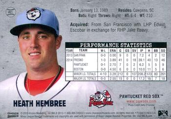 2015 Choice Pawtucket Red Sox #22 Heath Hembree Back
