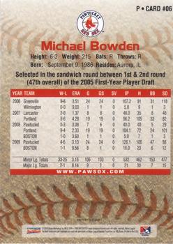 2010 Choice Pawtucket Red Sox #06 Michael Bowden Back