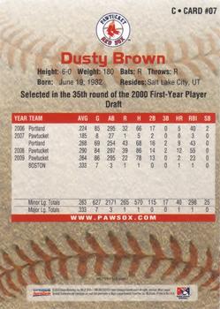 2010 Choice Pawtucket Red Sox #07 Dusty Brown Back