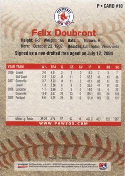 2010 Choice Pawtucket Red Sox #10 Felix Doubront Back