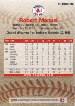 2010 Choice Pawtucket Red Sox #16 Robert Manuel Back