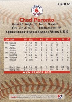 2010 Choice Pawtucket Red Sox #21 Chad Paronto Back