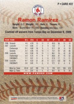 2010 Choice Pawtucket Red Sox #22 Ramon Ramirez Back
