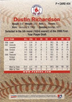 2010 Choice Pawtucket Red Sox #24 Dustin Richardson Back