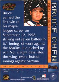 1999 Pacific - Red #27 Bruce Chen  Back