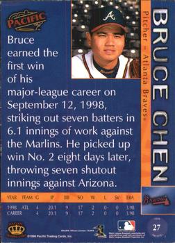 1999 Pacific - Red #27 Bruce Chen Back