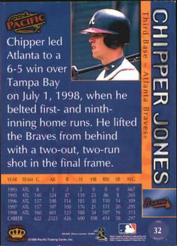 1999 Pacific - Red #32a Chipper Jones Back
