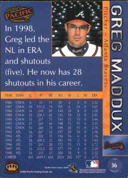 1999 Pacific - Red #36a Greg Maddux Back